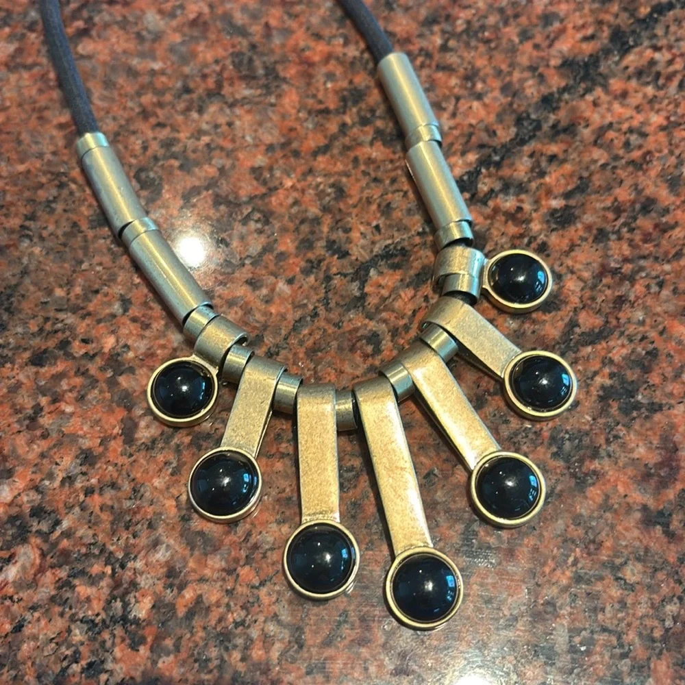 Madewell Gold and Black collar boho statement Necklace brass rope - Picture 3 of 6